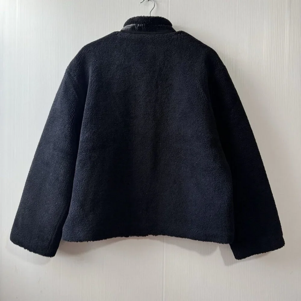 NEW Rebecca Minkoff Women’s Faux Shearling Zip Front Bomber Jacket Sz L Black - Picture 3 of 16